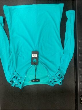 Pastels Teal Long Sleeve Top with Studded Strap Accents